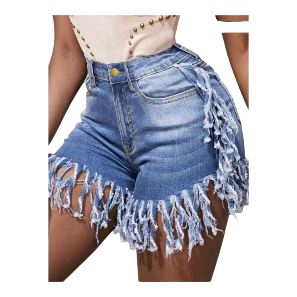Fashion Nova Blue Fringed Jean Shorts